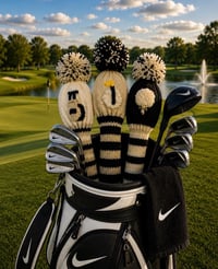 Image 1 of Black, White and Gray embroidered handknit GOLF Club Covers choice of design-cf512364