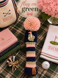 Image 4 of Navy, Pink and sage green preppy embroidered handknit GOLF Club Covers choice of design custom gift