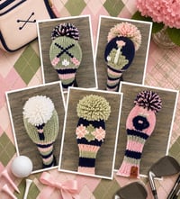 Image 5 of Navy, Pink and sage green preppy embroidered handknit GOLF Club Covers choice of design custom gift