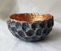 Image 1 of Handmade Blue Copper Papier Mache Bowl | Sculptural Wabi Sabi Decor