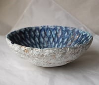 Image 1 of Handmade Blue White Papier Mache Bowl | Coastal Wabi Sabi Decor
