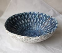 Image 4 of Handmade Blue White Papier Mache Bowl | Coastal Wabi Sabi Decor