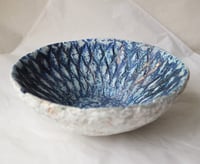 Image 5 of Handmade Blue White Papier Mache Bowl | Coastal Wabi Sabi Decor