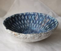 Image 8 of Handmade Blue White Papier Mache Bowl | Coastal Wabi Sabi Decor