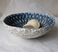 Image 6 of Handmade Blue White Papier Mache Bowl | Coastal Wabi Sabi Decor