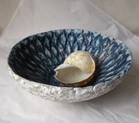 Image 7 of Handmade Blue White Papier Mache Bowl | Coastal Wabi Sabi Decor