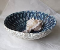 Image 10 of Handmade Blue White Papier Mache Bowl | Coastal Wabi Sabi Decor