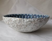 Image 3 of Handmade Blue White Papier Mache Bowl | Coastal Wabi Sabi Decor