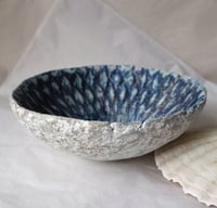 Image 9 of Handmade Blue White Papier Mache Bowl | Coastal Wabi Sabi Decor