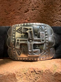 Image 3 of WL&A Handmade Heavy Ingot Medicine Whirling Log Leather Bow Guard Bracelet - Wrist Size 6" to 8"