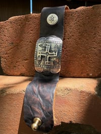 Image 6 of WL&A Handmade Heavy Ingot Medicine Whirling Log Leather Bow Guard Bracelet - Wrist Size 6" to 8"