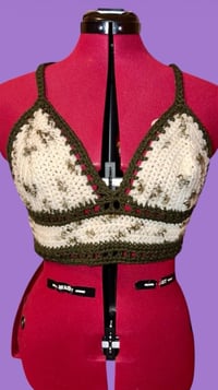 Image 1 of The Lily Top- White and Dark Green - Small