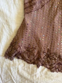 Image 4 of Vintage Y2K insane silk beaded and iridescent sequin top with frilly embellished sleeves 