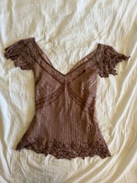 Image 10 of Vintage Y2K insane silk beaded and iridescent sequin top with frilly embellished sleeves 