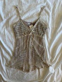 Image 1 of Vintage Y2K crochet beaded cami with ribbon bust detail BNWT 