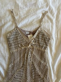Image 2 of Vintage Y2K crochet beaded cami with ribbon bust detail BNWT 