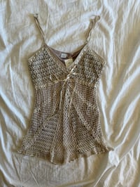 Image 7 of Vintage Y2K crochet beaded cami with ribbon bust detail BNWT 