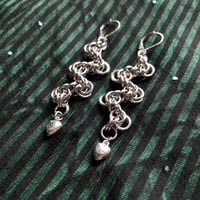Image 1 of II - STAGGERED BYZANTINE CHAINMAIL EARRINGS WITH HEART CHARM