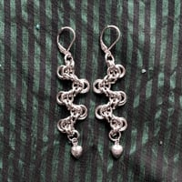 Image 2 of II - STAGGERED BYZANTINE CHAINMAIL EARRINGS WITH HEART CHARM