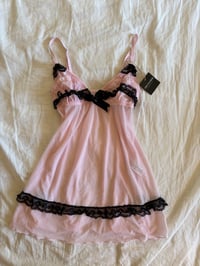 Image 1 of Vintage Y2K baby pink and black ruffle babydoll cami 