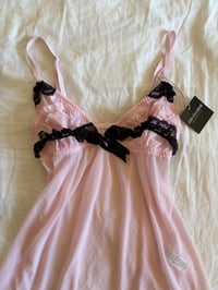 Image 2 of Vintage Y2K baby pink and black ruffle babydoll cami 