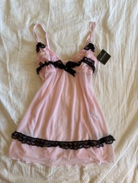 Image 6 of Vintage Y2K baby pink and black ruffle babydoll cami 