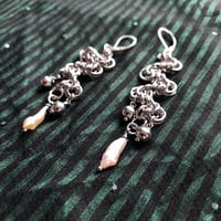 Image 2 of VI - STAGGERED BYZANTINE CHAINMAIL EARRINGS WITH PEARL AND BEADS