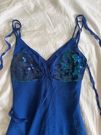 Image 2 of Vintage Y2K silk blue sequin bust fairy dress 