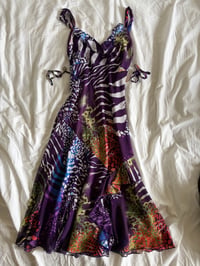 Image 1 of Vintage Y2K purple and animal print fairy tie back dress 