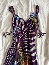 Image 2 of Vintage Y2K purple and animal print fairy tie back dress 