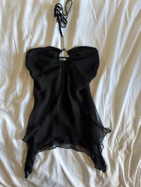 Image 1 of Vintage Y2K black gothic whimsy asymmetrical hem diamonte halterneck cami 