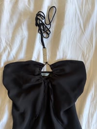 Image 2 of Vintage Y2K black gothic whimsy asymmetrical hem diamonte halterneck cami 