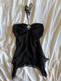 Image 6 of Vintage Y2K black gothic whimsy asymmetrical hem diamonte halterneck cami 