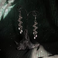 Image 3 of IX - STAGGERED BYZANTINE CHAINMAIL EARRINGS WITH PEARLS