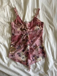 Image 1 of Vintage Y2K pink sequin asymmetrical hem ruffle cami 