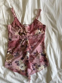 Image 2 of Vintage Y2K pink sequin asymmetrical hem ruffle cami 
