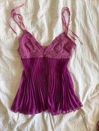 Image 1 of Vintage Y2K purple fairy cami with lace bust and tie strap detail 