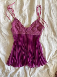 Image 6 of Vintage Y2K purple fairy cami with lace bust and tie strap detail 