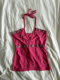 Image 1 of Vintage Y2K pink embellished halter neck cami 