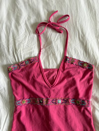 Image 2 of Vintage Y2K pink embellished halter neck cami 