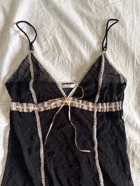 Image 2 of Vintage 1990s black sheer lace slip cami with ribbon detail