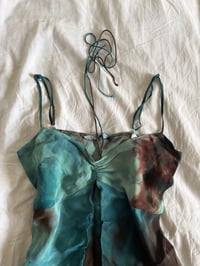 Image 2 of Vintage Y2K brown blue dreamy fairy cami with handkerchief hem and tie detail 
