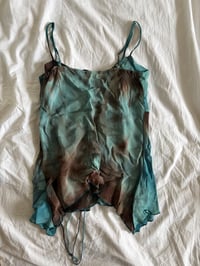 Image 3 of Vintage Y2K brown blue dreamy fairy cami with handkerchief hem and tie detail 