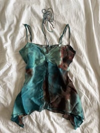 Image 6 of Vintage Y2K brown blue dreamy fairy cami with handkerchief hem and tie detail 