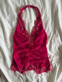 Image 1 of Vintage Y2K Aftershock hot pink beaded and sequin halter neck cami