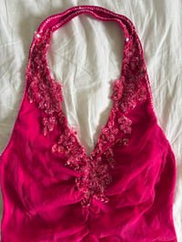 Image 2 of Vintage Y2K Aftershock hot pink beaded and sequin halter neck cami