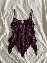 Image 1 of Vintage Y2K purple gothic whimsy sequin handkerchief hem cami 