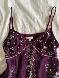 Image 2 of Vintage Y2K purple gothic whimsy sequin handkerchief hem cami 