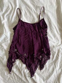 Image 3 of Vintage Y2K purple gothic whimsy sequin handkerchief hem cami 