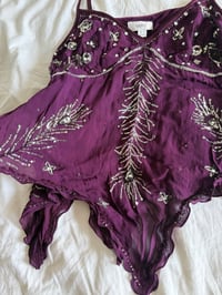 Image 4 of Vintage Y2K purple gothic whimsy sequin handkerchief hem cami 